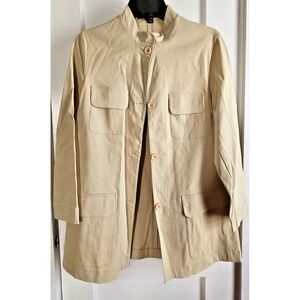 Emanuel Ungaro PETITE 4/38 beige safari‎ jacket mandarin collar button stretch
